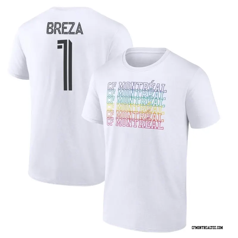 Youth CF Montréal ＃1 Sebastian Breza White Name & Number City Pride T-Shirt