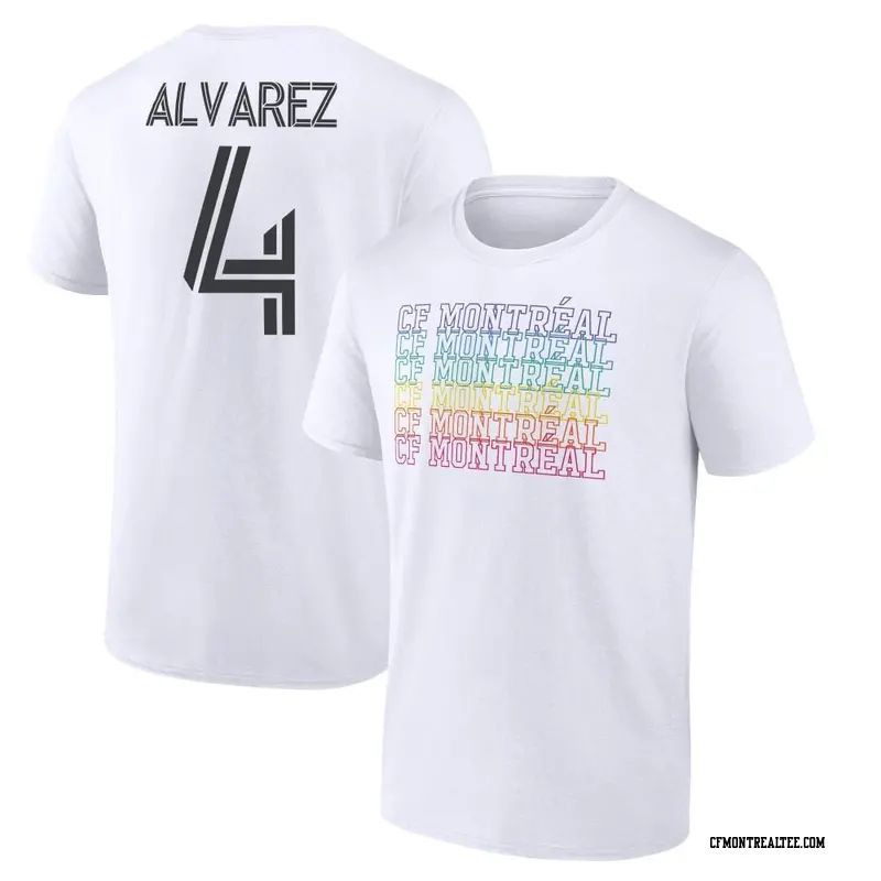 Youth CF Montréal ＃4 Fernando Alvarez White Name & Number City Pride T-Shirt